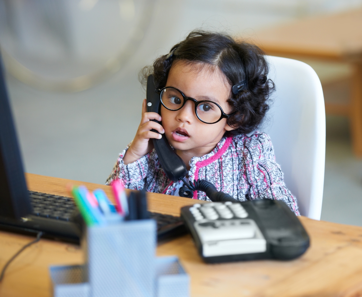 Child making work phone call