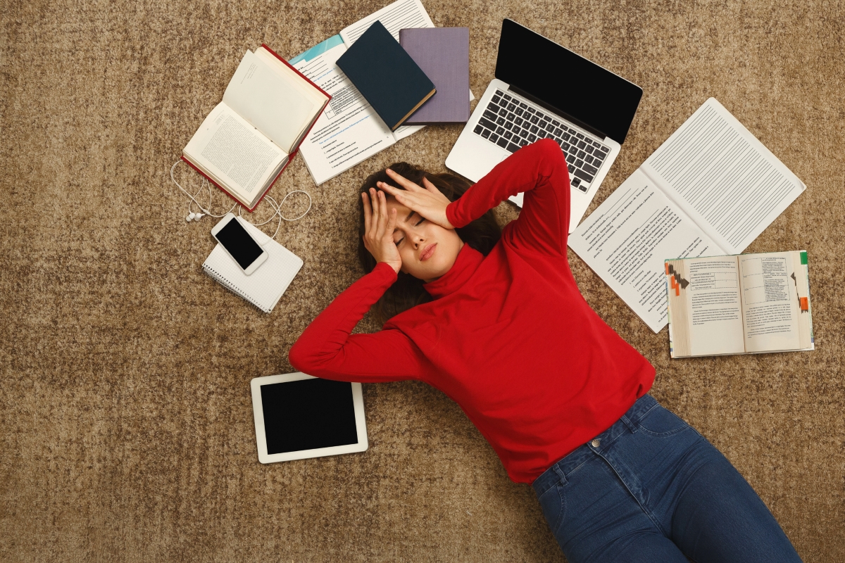 Woman stressed studying